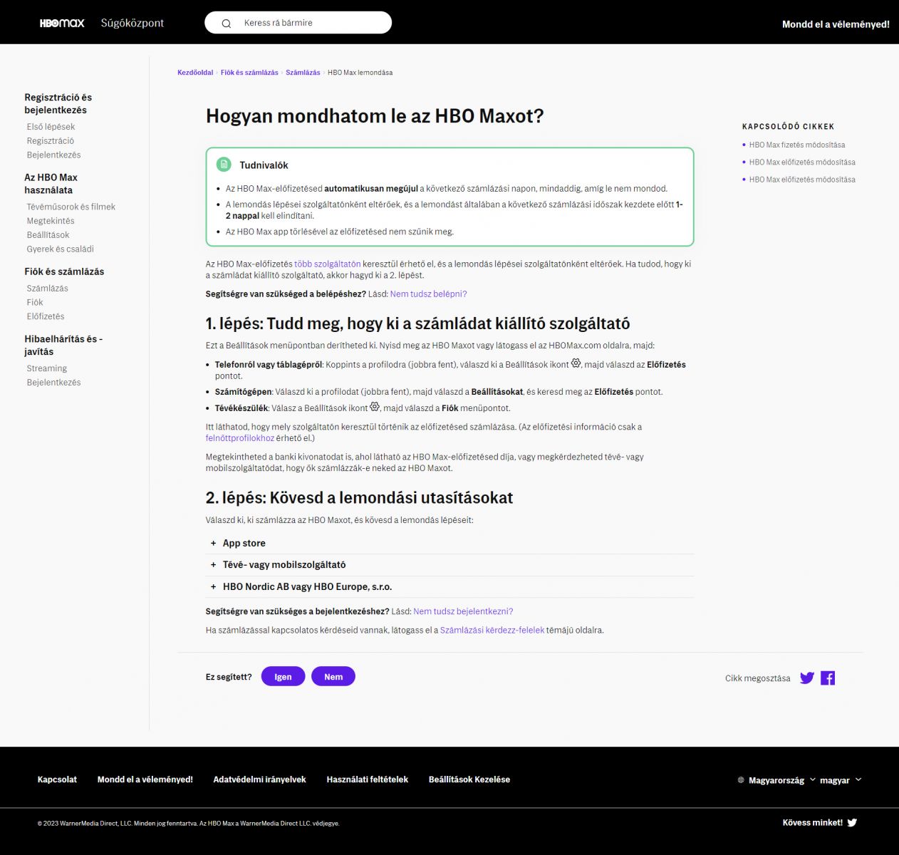 HBO Max előfizetés lemondás
