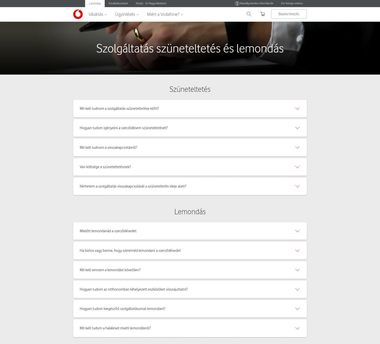 Vodafone előfizetés lemondása