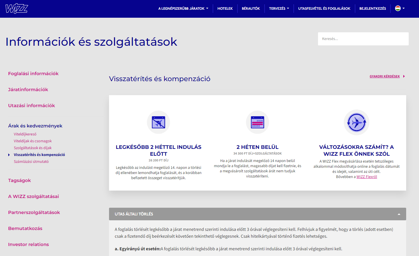 Wizzair repülőjegy lemondás